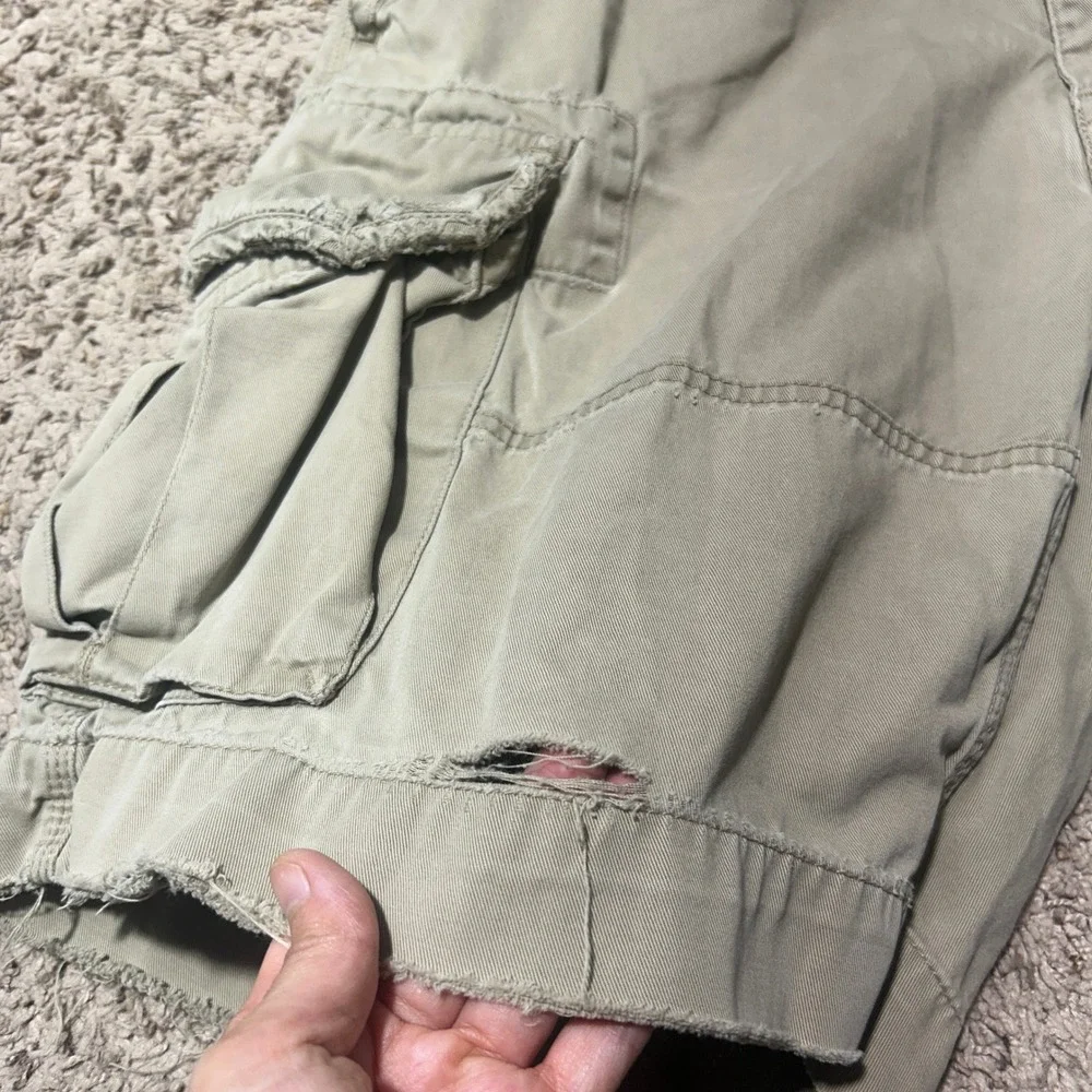 Vintage Polo Ralph Lauren Mens Cargo Shorts Khaki Tan Grunge Sz 36 VTG 6 Pockets
